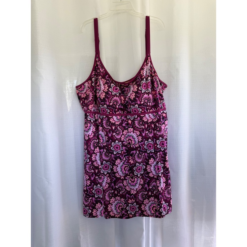 Swimsuits For All Swimdress Women's size 34 Purple Floral Paisley One Piece NWT